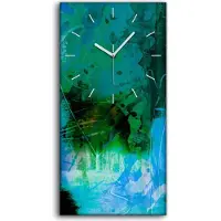 Coloray Wanduhr Uhr Wandbild Leinwand Quarz 30x60 Abstrakte Malerei blau grün Linien - weiße Hände