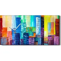 Coloray Wandbild Leinwand Bilder Wanduhr Geräuschlos Kunstdruck 60x30 Stadt bunte - weiße Hände