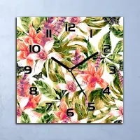 Coloray Wanduhr Echt-Glas-Küchenuhr Tropische Pflanzen Quarz 30x30 Deko Bilder