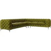 S-Style Möbel - Chesterfield Ecksofa Cleo mit Silber Metall Füßen aus Olive Samtstoff, Ottomane rechts, B/T/H: 323 cm/ 264 cm/ 75 cm