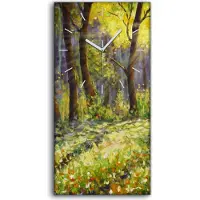 Coloray Wanduhr Bürouhr Leinwand Bild Geräuschlos 30x60 Malerei Wald Bäume Blumen Natur - weiße Hände