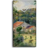 Coloray Wanduhr Uhr Wandbild Leinwand Geräuschlos 30x60 Malerei Wald Bäume Haus Kunst - weiße Hände