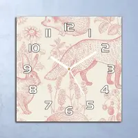 Coloray Deko Glasuhr Wanduhr 30x30 Rosa Waldtiere beige Quarz Küchenuhr Bürouhr