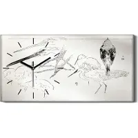 Coloray Wandbild Leinwand Bilder mit Uhr 60x30 Zeichnung Asiatische Tier Vogel Kunst - schwarze Hände