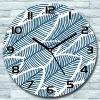Coloray Wanduhr aus Glas Rund fi 30 Subtil Blaue Blätter Quarz Deko Wohnzimmer Büro