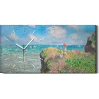 Coloray Wohnzimmer-Bild Leinwand Uhr Geräuschlos 60x30 Der Klippenweg bei Pourville - weiße Hände