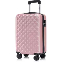 YONSLY Koffer Trolley Reisekoffer Suitcase, Rollkoffer Handgepäck ,mit 4 Rollen360°, Hartschalenreisekoffer, Zahlenschloss, Weicher Gummigriff (M,Roségold)