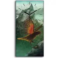Coloray Wandkunst Leinwand Bild Uhr Geräuschlos 30x60 Gemälde Berge Tier Vogel - schwarze Hände