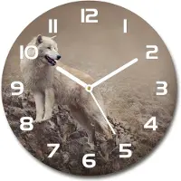 Tulup Wanduhr aus Glas 30fi Glasbild Glasuhr Gehärtetes Glas - weisse-zeiger - White wolf on the rock