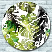 Coloray Wanduhr aus Glas Rund fi 30 Camouflage Blätter Quarz Deko Wohnzimmer Büro