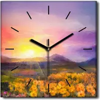 Coloray Uhr auf Leinwand 30x30 cm Wand Uhr Dekoration Wohnzimmer Segeltuch schwarze Hände -Pflanzengänseblümchenwiese.