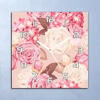 Coloray Deko Glasuhr Wanduhr 30x30 Rosa Rosen Hortensie Quarz Küchenuhr Bürouhr