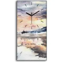 Coloray Wanduhr Bürouhr Leinwand Bild 30x60 Winter Landschaft Berge See Schnee - schwarze Hände