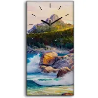 Coloray Küchenuhr Bürouhr Leinwand Uhr Geräuschlos 30x60 Gemälde Wald Küste Meer - schwarze Hände