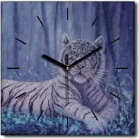 Coloray Uhr auf Leinwand 30x30 cm Wand Uhr Dekoration Wohnzimmer Segeltuch schwarze Hände -Tier Tiger Portrait.