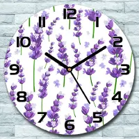 Coloray Wanduhr aus Glas Rund fi 30 Lila Lavendelblüten Quarz Deko Schlafzimmer Büro