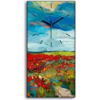 Coloray Küchenuhr Bürouhr Leinwand Uhr Geräuschlos Kunstdruck 30x60 Feldmohnblumen - schwarze Hände