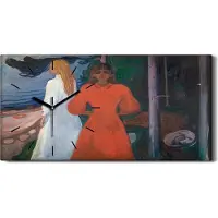 Coloray Wanduhr Uhr Wandbild Leinwand Geräuschlos Kunstdruck 60x30 Rot und Weiß - schwarze Hände