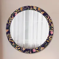 Coloray Runder Spiegel mit Modernem Aufdruck - Dekospiegel Wandmontage -Wasserfarbe Pflanzen- Ø80cm