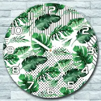 Coloray Wanduhr aus Glas Rund fi 30 Grüne Blätter Punkte & Streifen Deko Schlafzimmer