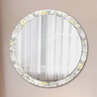 Coloray Ø100cm Spiegel - Glasrahmen mit Aufdruck - Wandspiegel Schlafzimmer - gelb Vögel auf Zweige