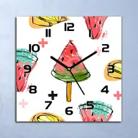 Coloray Wanduhr Echt-Glas-Küchenuhr Wassermelone Eiscreme Quarz 30x30 Deko Bilder