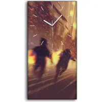 Coloray Wohnzimmer-Bild Leinwand Uhr Quarz 30x60 Flucht vor Zombies und Brennende Stadt - weiße Hände