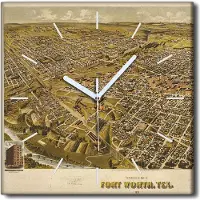 Coloray Uhr auf Leinwand 30x30 cm Wand Uhr Dekoration Wohnzimmer Segeltuch weiße Zeiger -Karte von Texas Vintage