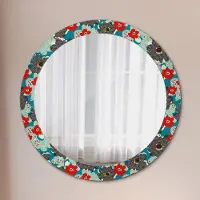 Coloray Runder Spiegel mit Modernem Aufdruck - Dekospiegel Wandmontage -retro blumen muster- Ø80cm