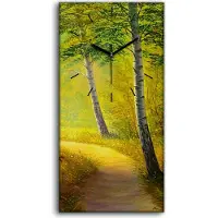 Coloray Wandkunst Leinwand Bild Uhr Geräuschlos Kunstdruck 30x60 Malerei Wald Bäume Pfad - schwarze Hände