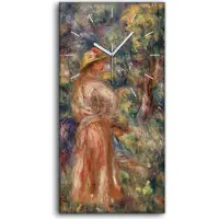 Coloray Leinwand Wanduhr Wandkunst Uhr 30x60 Malerei Wald Bäume Haus Dorfbewohner Kunst - weiße Hände