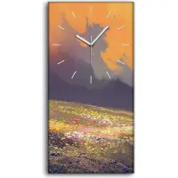 Coloray Küchenuhr Bürouhr Leinwand Uhr 30x60 bunte Feldblumen unter schöner Wolke - weiße Hände