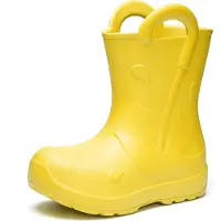 Ladeheid x Camminare Gummistiefel Kinder aus ultraleichtem EVA, wasserdicht, rutschfest und bequem, mit elegant geprägtem Splash-Design aus Wellen, Tropfen, Regenschirm LA-CA-20 (Gelb,32/33 EU)