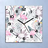 Coloray Wanduhr Echt-Glas-Küchenuhr Flamingos & Pflanzen Quarz 30x30 Deko Bilder