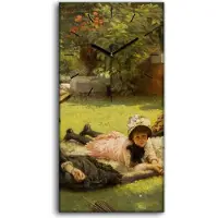 Coloray Wohnzimmer-Bild Leinwand Uhr 30x60 Gemälde Park Kinder Bäume Gras Blumen Kunst - schwarze Hände