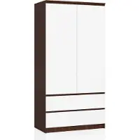 Akord Kleiderschrank S90 Wenge 90 cm 2 Türen 2 Schubladen 4 Ebenen Front Weiß B90 x H180 x T51 cm