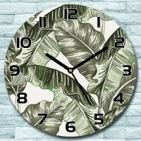 Coloray Wanduhr aus Glas Rund fi 30 Bananenblätter Kunst Quarz Deko Schlafzimmer Büro