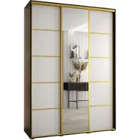 MEBLE KRYSPOL Cannes 5 Schrank mit 3 Schiebetüren - 205,2x170x45 cm - Schwarz Weiß Gold