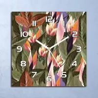 Coloray Deko Glasuhr Wanduhr 30x30 Tropische Sträucher Quarz Küchenuhr Bürouhr