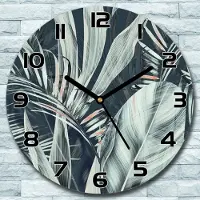 Coloray Wanduhr aus Glas Rund fi 30 Blätter Blüte dunkel Quarz Deko Schlafzimmer Büro
