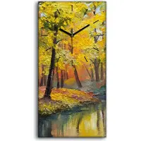 Coloray Wanduhr Uhr Wandbild Leinwand Geräuschlos 30x60 Landschaft Baum Herbst See - schwarze Hände