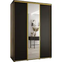 MEBLE KRYSPOL Cannes 3 Schrank mit 3 Schiebetüren - 205,2x170x45 cm - Schwarz Schwarz Gold