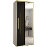 MEBLE KRYSPOL Cannes 13 Schrank mit 2 Schiebetüren - 205,2x100x60 cm - Weiß Schwarz Gold