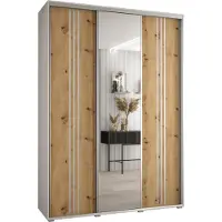 MEBLE KRYSPOL Cannes 7 Schrank mit 3 Schiebetüren - 205,2x180x45 cm - Weiß Artisan Silber