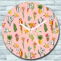 Coloray Wanduhr aus Glas Rund fi 30 Papagei Blumen rosa Quarz Deko Schlafzimmer Büro