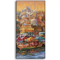 Coloray Wandbild Leinwand Bilder mit Uhr Quarz 30x60 Malerei Istanbul Golden Horn Bay - weiße Hände