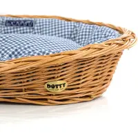 DOTTY Handgeflochtener Weidenkorb Wikikorb mit Baumwoll-Hundebett – Marineblau mit Karo – Waschbar & Gepolstert –