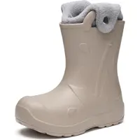 Ladeheid x Camminare Gummistiefel Kinder aus leichtem EVA warm gefüttert wasserdicht mit praktischem Griff und edlem Regenschirm-Relief für kalte Tage und Schnee LA-CA-21 (HellBeige, 22/23 EU)