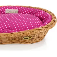DOTTY Handgeflochtener Weidenkorb Wikikorb mit Baumwoll-Hundebett – Rosa mit weißen Punkten Polka Dots – Waschbar & Gepolstert –