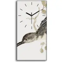 Coloray Wanduhr Uhr Wandbild Leinwand Geräuschlos 30x60 Zeichnung Tier Vogel Zweig Kunst - schwarze Hände